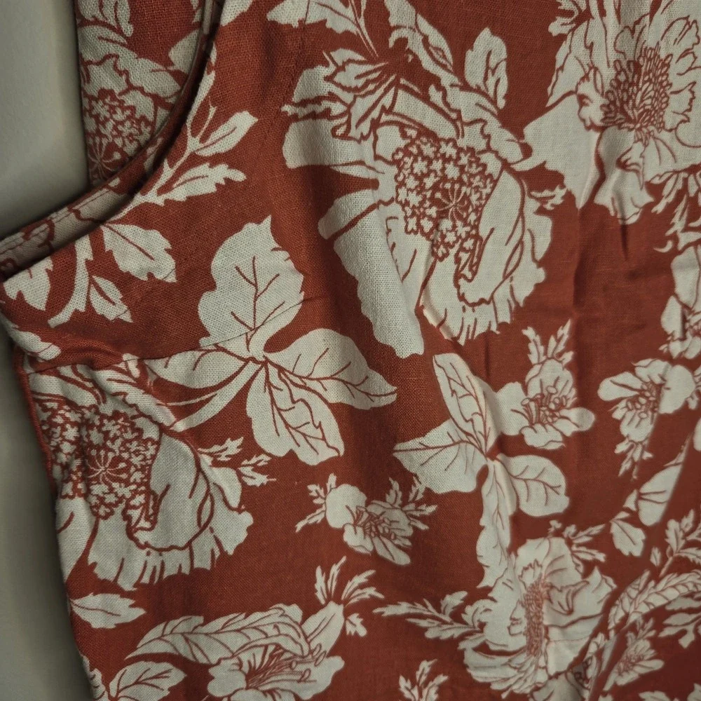Old Navy Linen Blend Column Small Medium Orange Floral Tank Maxi Skirt Slit Set - Picture 4 of 15